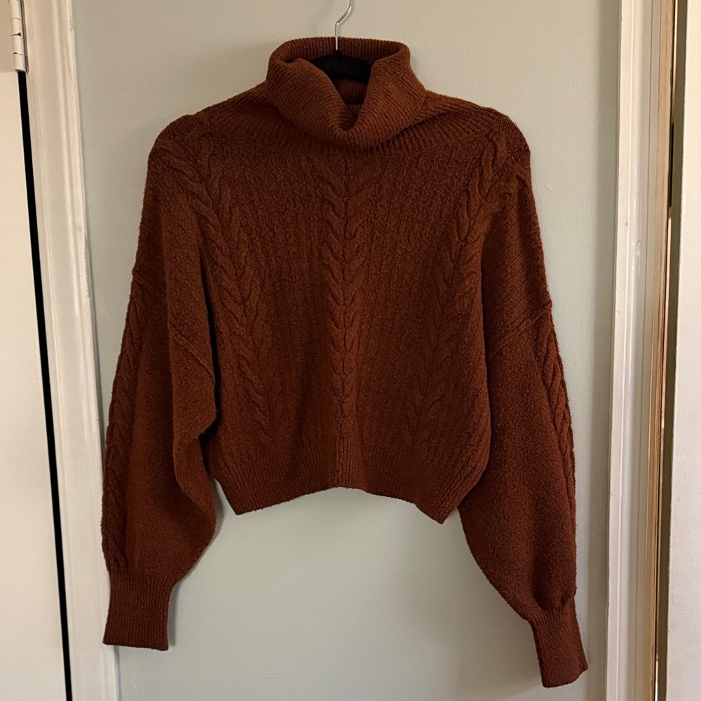 Wild Fable Rust Cable Knit cropped Turtleneck Sweater